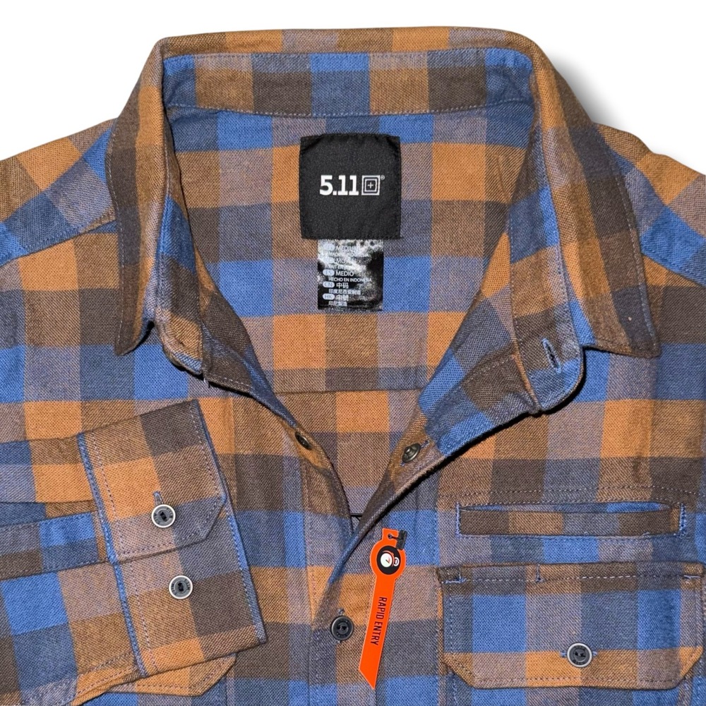 5.11 Tactical Peak Long Sleeve Shirt Brown Blue Plaid Cotton Men Medium NWT
